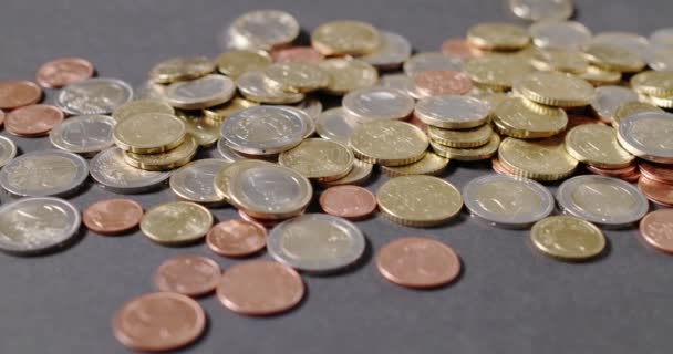 Zbliżenie Monet Euro Europejski System Walutowy Wiele Różnych Monet — Wideo stockowe
