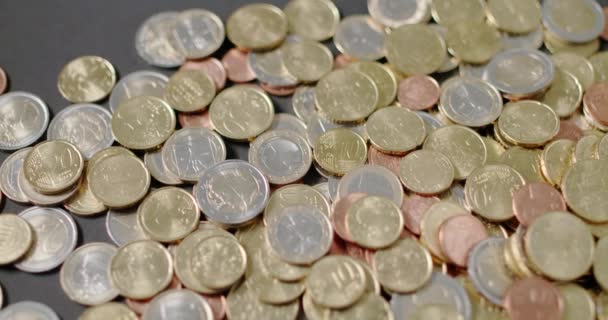 Vista Arriba Hacia Abajo Euro Monedas Unión Monetaria Europea Monedas — Vídeos de Stock