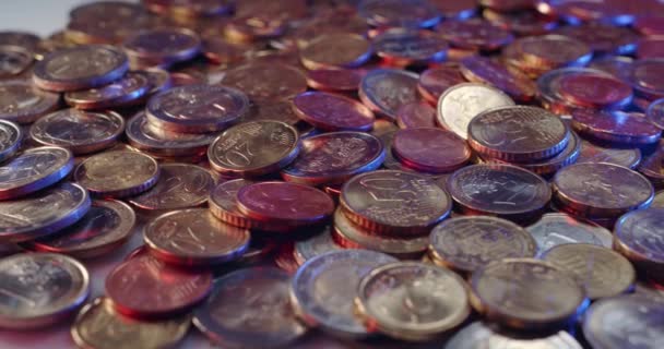 Closeup Panning Coins Euro Moeda Economia Europa Mercado Câmbio Forex — Vídeo de Stock