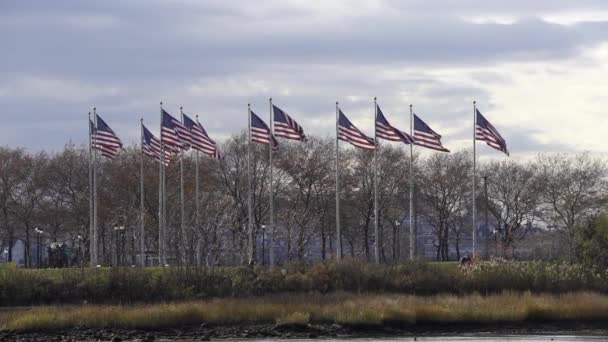 Flaggor Flag Plaza New Jersey Slow Motion Usa Flaggor Som — Stockvideo