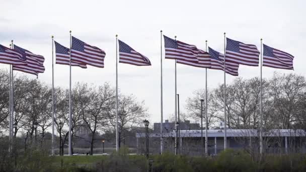 Flag Plaza New Jersey Usa Flaggor Som Seglar Vinden Amerikas — Stockvideo