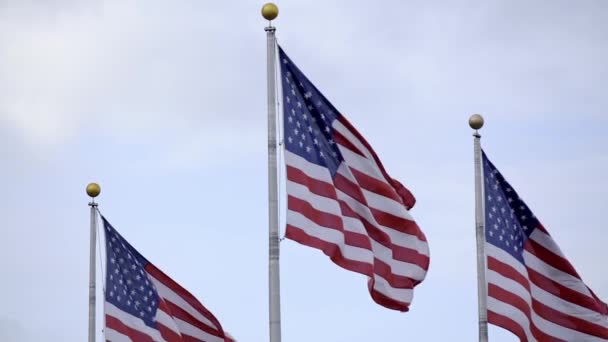 Close Van Vlag Die Slow Motion Wappert Amerikaanse Vlag Wind — Stockvideo