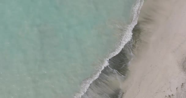 Top Zicht Golven Zandstrand Landschap Van Zeegezichten Vanuit Lucht — Stockvideo