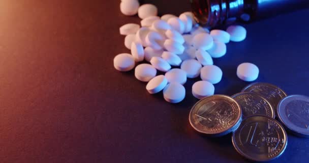Pills Medicine Next Euro Coins Cost Healthcare Europe Health Has — Stock Video