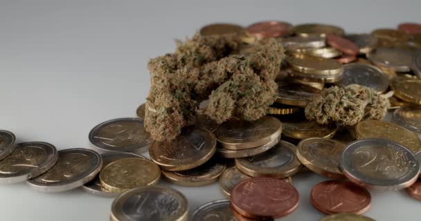 Euro Monedas Moneda Europea Con Cannabis Compra Drogas Marihuana Con — Vídeo de stock