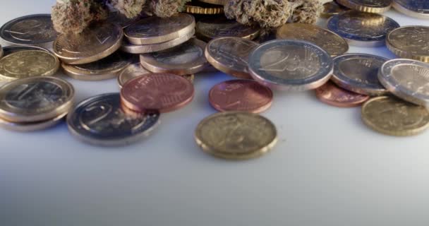 欧元硬币 欧洲大麻货币 欧洲用欧元购买杂草毒品 — 图库视频影像