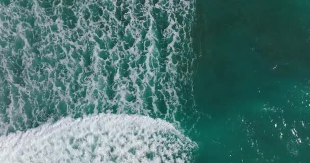 Top View Waves Breaking Surfer Surfing Waves Aerial View Ocean — Stock Video
