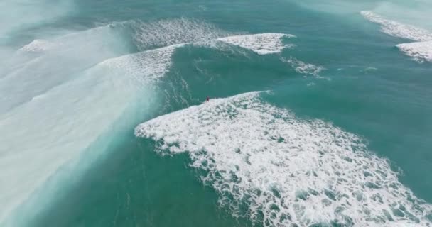 Men Surfing Waves Mediterranean Sea Aerial View Person Surf Board — Stock Video
