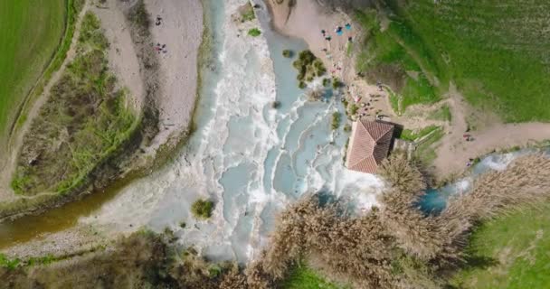Termal Banyoların Hava Görüntüsü Cascate Del Mulino Kaplıcalarında Insansız Hava — Stok video