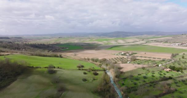 Zdjęcie Pejzażu Toskanii Lotu Ptaka Widać Pola Wzgórza Włoszech Widok — Wideo stockowe