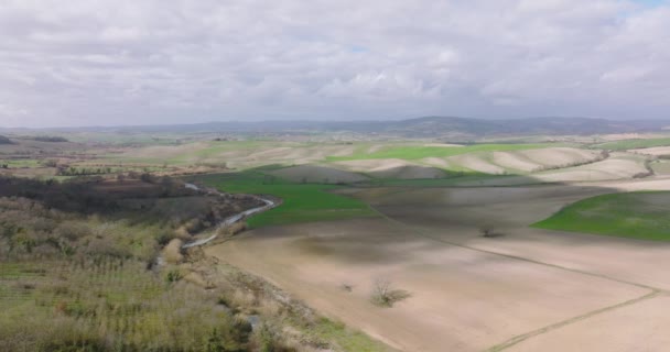 Luftaufnahme Der Toskanischen Landschaft Vogelperspektive Auf Felder Und Hügel Italien — Stockvideo