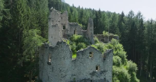 Alte Burgruine Luftaufnahme Historische Bauruinen Mitten Wald Blick Aus Dem — Stockvideo