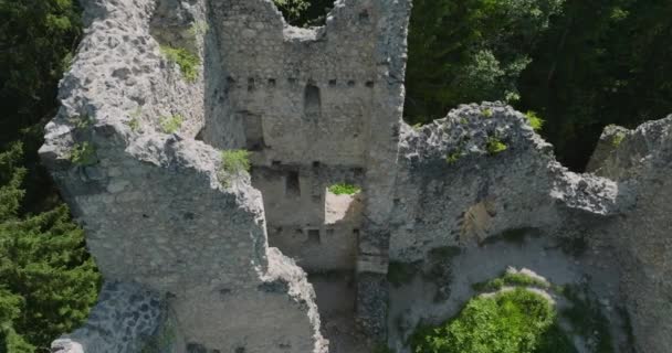 城堡废墟的空中 望着古堡的沟槽门 — 图库视频影像
