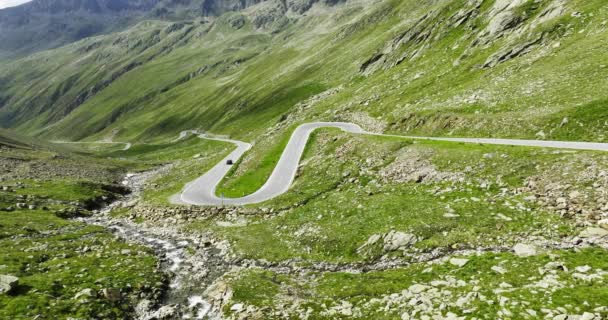Serpentinvägen Alpina Berget Timmelsjoch Österrike Flygbergslandskap Spännande Vägar Europa — Stockvideo