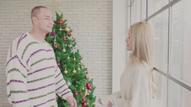Par Man Kram Romantisk Kvinna Juldagen Livsstil Par Romantik Älskare — Stockvideo
