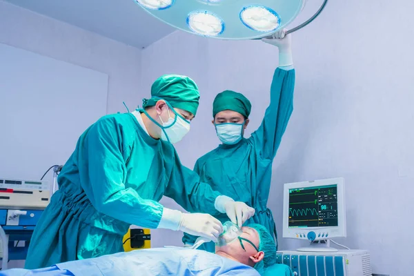Doctor Anesthetist Wear Oxygen Mask Patient Operating Room Operation Surgery — Stockfoto
