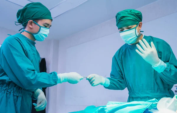 Doctor Receive Scalpel Doctor Assistant Operating Room Operation Surgery Room — Stockfoto