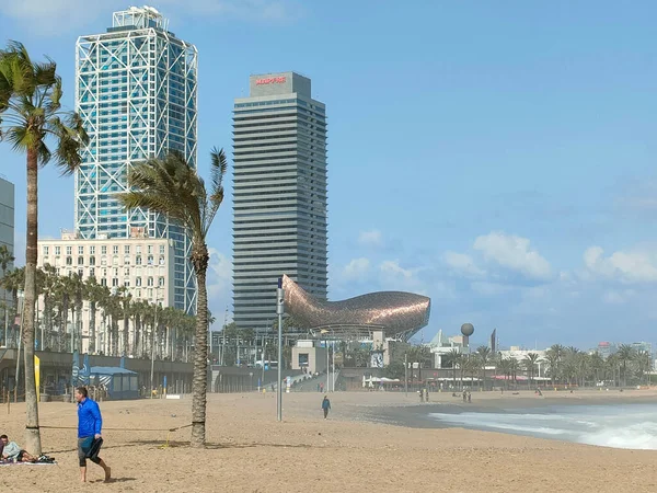 Uitzicht Stad Zee Door Barcelona Geïnspireerde Illustraties — Stockfoto