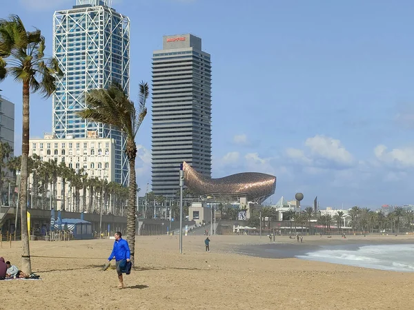 Uitzicht Stad Zee Door Barcelona Geïnspireerde Illustraties — Stockfoto