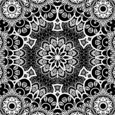 Etnik çiçek desenli el yapımı mandala sanatı. Boyama sayfası - kaindala, yetişkinler için ruhsal rahatlama, vektör illüstrasyonu, beyaz arka planda izole edilmiş. Zen karalaması, meditasyon