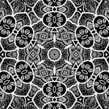 Etnik çiçek desenli el yapımı mandala sanatı. Boyama sayfası - kaindala, yetişkinler için ruhsal rahatlama, vektör illüstrasyonu, beyaz arka planda izole edilmiş. Zen karalaması, meditasyon