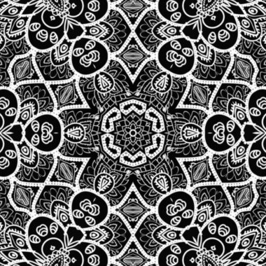 Etnik çiçek desenli el yapımı mandala sanatı. Boyama sayfası - kaindala, yetişkinler için ruhsal rahatlama, vektör illüstrasyonu, beyaz arka planda izole edilmiş. Zen karalaması, meditasyon
