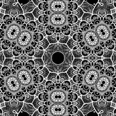 Etnik çiçek desenli el yapımı mandala sanatı. Boyama sayfası - kaindala, yetişkinler için ruhsal rahatlama, vektör illüstrasyonu, beyaz arka planda izole edilmiş. Zen karalaması, meditasyon