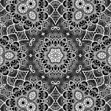 Etnik çiçek desenli el yapımı mandala sanatı. Boyama sayfası - kaindala, yetişkinler için ruhsal rahatlama, vektör illüstrasyonu, beyaz arka planda izole edilmiş. Zen karalaması, meditasyon