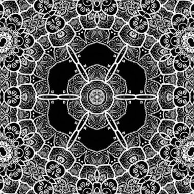 Etnik çiçek desenli el yapımı mandala sanatı. Boyama sayfası - kaindala, yetişkinler için ruhsal rahatlama, vektör illüstrasyonu, beyaz arka planda izole edilmiş. Zen karalaması, meditasyon