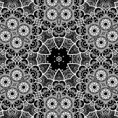 Etnik çiçek desenli el yapımı mandala sanatı. Boyama sayfası - kaindala, yetişkinler için ruhsal rahatlama, vektör illüstrasyonu, beyaz arka planda izole edilmiş. Zen karalaması, meditasyon