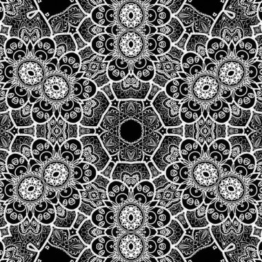 Etnik çiçek desenli el yapımı mandala sanatı. Boyama sayfası - kaindala, yetişkinler için ruhsal rahatlama, vektör illüstrasyonu, beyaz arka planda izole edilmiş. Zen karalaması, meditasyon