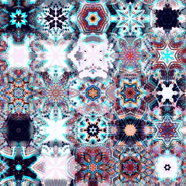 Naadloos Patroon Met Veelkleurige Sneeuwvlokken Ontwerp Voor Kerst Nieuwjaarskaarten Stof — Stockfoto