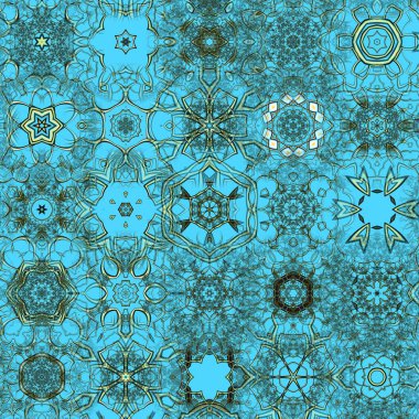 Renkli kar taneleriyle kusursuz bir desen. Noel ve Yeni Yıl tebrik kartları, kumaş, ambalaj kağıdı, davetiye, kırtasiye.