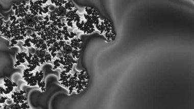 Siyah ve beyaz monokrom soyut sanat video animasyonu gerçeküstü uzaylı fraktal kaleydoskopik anahat çiçek kristal simetri yapısı dönüşüm değişim sürecinde 