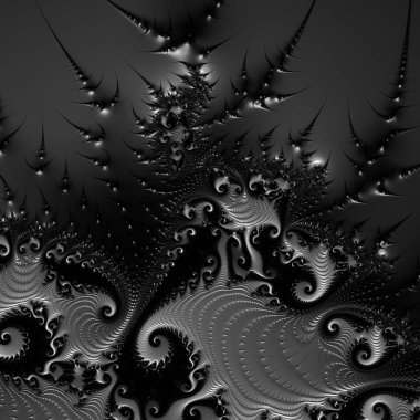 Siyah ve beyaz monokrom soyut sanat video animasyonu gerçeküstü uzaylı fraktal kaleydoskopik anahat çiçek kristal simetri yapısı dönüşüm değişim sürecinde 