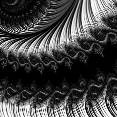 Siyah ve beyaz monokrom soyut sanat video animasyonu gerçeküstü uzaylı fraktal kaleydoskopik anahat çiçek kristal simetri yapısı dönüşüm değişim sürecinde 