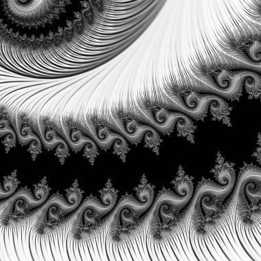 Siyah ve beyaz monokrom soyut sanat video animasyonu gerçeküstü uzaylı fraktal kaleydoskopik anahat çiçek kristal simetri yapısı dönüşüm değişim sürecinde 