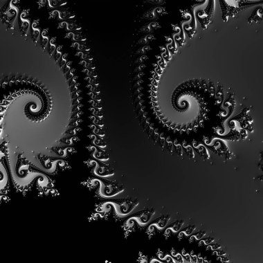 Siyah ve beyaz monokrom soyut sanat video animasyonu gerçeküstü uzaylı fraktal kaleydoskopik anahat çiçek kristal simetri yapısı dönüşüm değişim sürecinde 