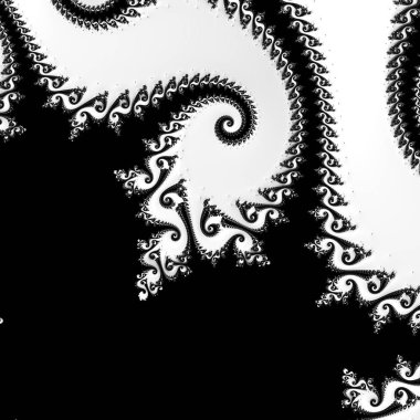 Siyah ve beyaz monokrom soyut sanat video animasyonu gerçeküstü uzaylı fraktal kaleydoskopik anahat çiçek kristal simetri yapısı dönüşüm değişim sürecinde 