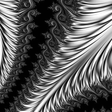 Siyah ve beyaz monokrom soyut sanat video animasyonu gerçeküstü uzaylı fraktal kaleydoskopik anahat çiçek kristal simetri yapısı dönüşüm değişim sürecinde 