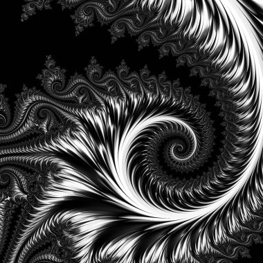 Siyah ve beyaz monokrom soyut sanat video animasyonu gerçeküstü uzaylı fraktal kaleydoskopik anahat çiçek kristal simetri yapısı dönüşüm değişim sürecinde 