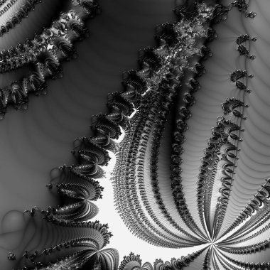 Siyah ve beyaz monokrom soyut sanat video animasyonu gerçeküstü uzaylı fraktal kaleydoskopik anahat çiçek kristal simetri yapısı dönüşüm değişim sürecinde 