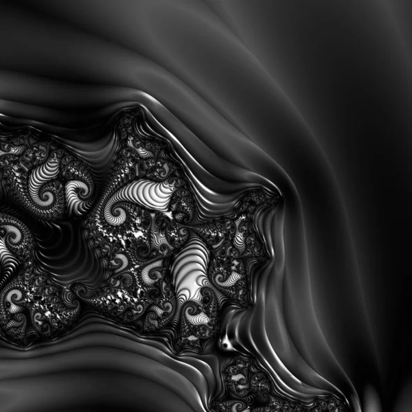 超現実的なエイリアンのフラクタル万華鏡の輪郭花の結晶ダイヤモンド対称構造と黒と白のモノクローム抽象アートビデオアニメーションのレンダリング変換プロセスの変化 — ストック写真