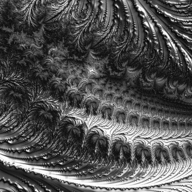 Siyah ve beyaz monokrom soyut sanat video animasyonu gerçeküstü uzaylı fraktal kaleydoskopik anahat çiçek kristal simetri yapısı dönüşüm değişim sürecinde 