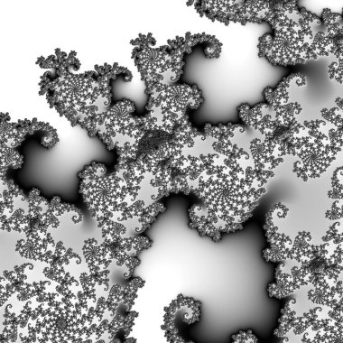 Siyah ve beyaz monokrom soyut sanat video animasyonu gerçeküstü uzaylı fraktal kaleydoskopik anahat çiçek kristal simetri yapısı dönüşüm değişim sürecinde 