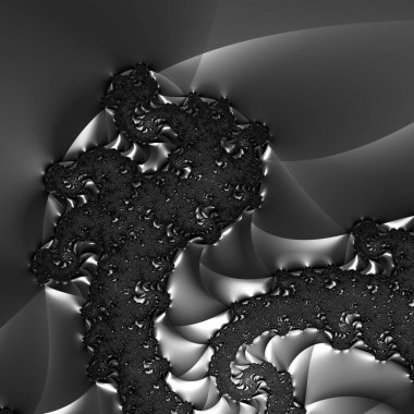 Siyah ve beyaz monokrom soyut sanat video animasyonu gerçeküstü uzaylı fraktal kaleydoskopik anahat çiçek kristal simetri yapısı dönüşüm değişim sürecinde 