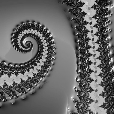 Siyah ve beyaz monokrom soyut sanat video animasyonu gerçeküstü uzaylı fraktal kaleydoskopik anahat çiçek kristal simetri yapısı dönüşüm değişim sürecinde 