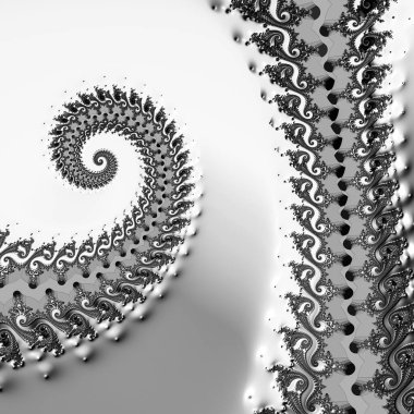 Siyah ve beyaz monokrom soyut sanat video animasyonu gerçeküstü uzaylı fraktal kaleydoskopik anahat çiçek kristal simetri yapısı dönüşüm değişim sürecinde 