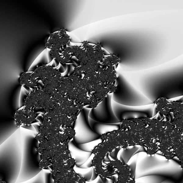 Рендеринг Черно Белой Монохромной Абстрактной Художественной Видеоанимации Сюрреалистичной Инопланетной Фрактальной — стоковое фото
