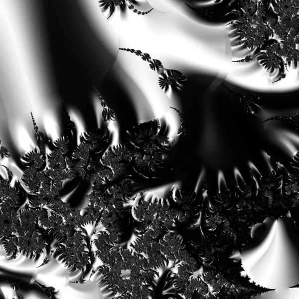 超現実的なエイリアンのフラクタル万華鏡の輪郭花の結晶ダイヤモンド対称構造と黒と白のモノクローム抽象アートビデオアニメーションのレンダリング変換プロセスの変化 — ストック写真